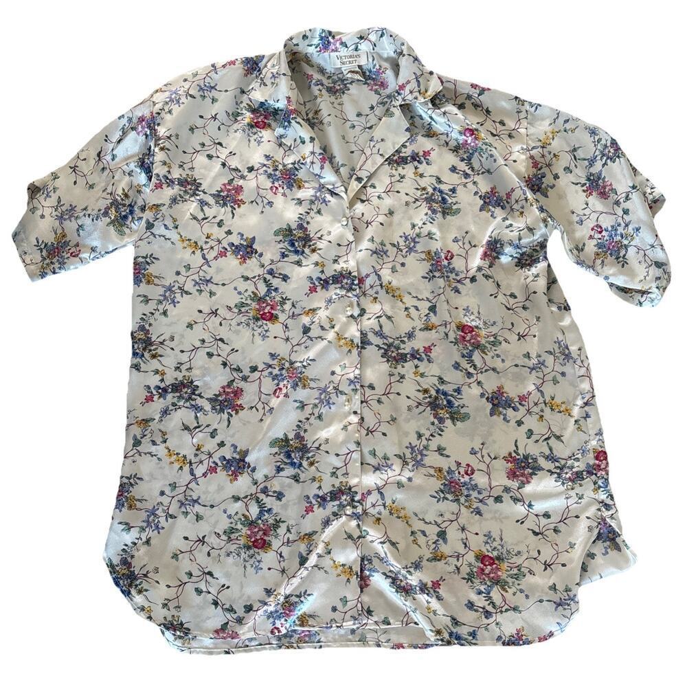 VINTAGE GOLD LABEL VICTORIA'S SECRET SILK SHIRT PAJAMAS LOUNGE BUTTON TOP Small